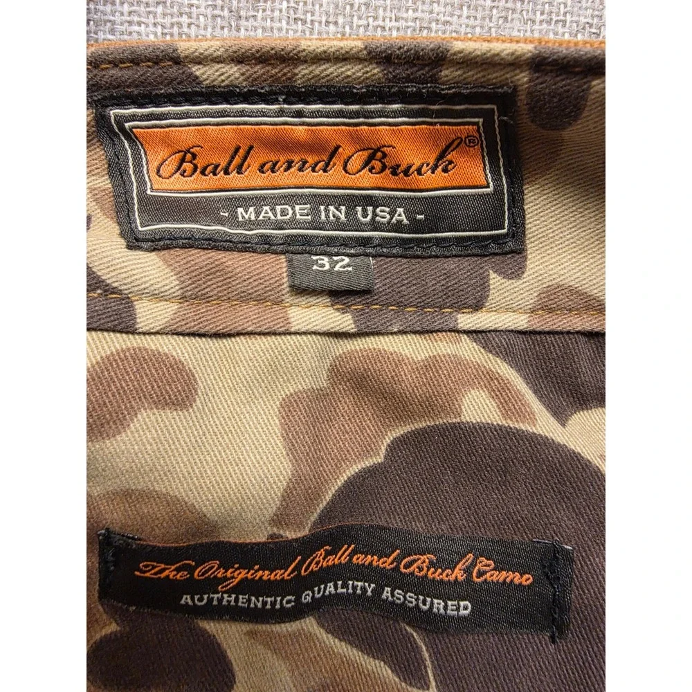 Ball and Buck 6 Point Short Mens 32 Brown Duck Canvas Raw Hem Made in USA Camo